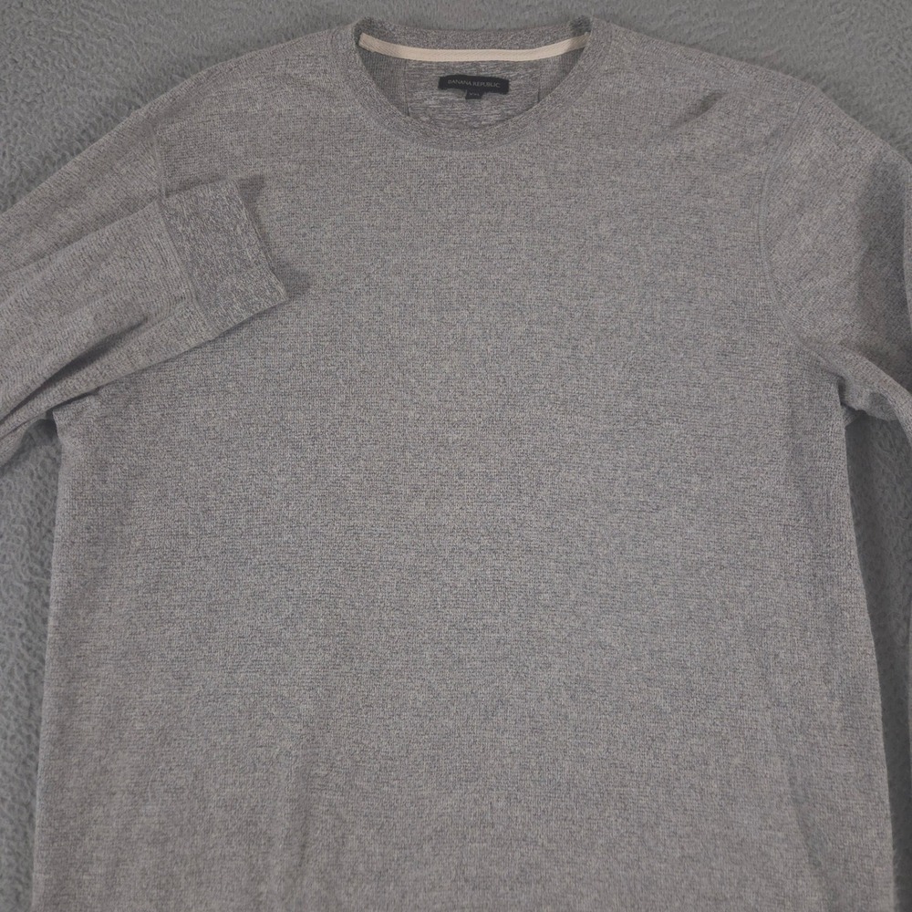Banana Republic Shirt Mens XXL Gray Brushed Waffle Knit Long Sleeve Crew Neck